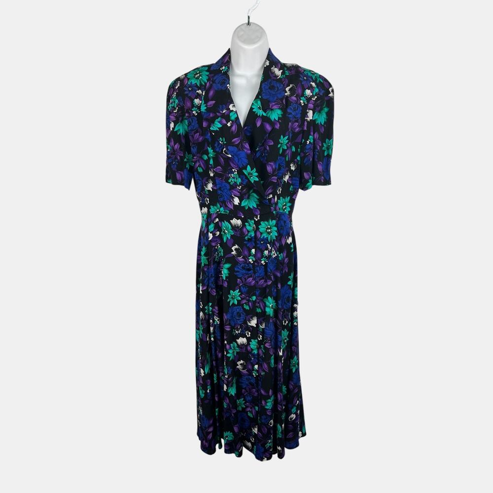 April Rain‎ Floral Rayon Maxi Dress Size 10 Button Front Vintage 90s Pockets